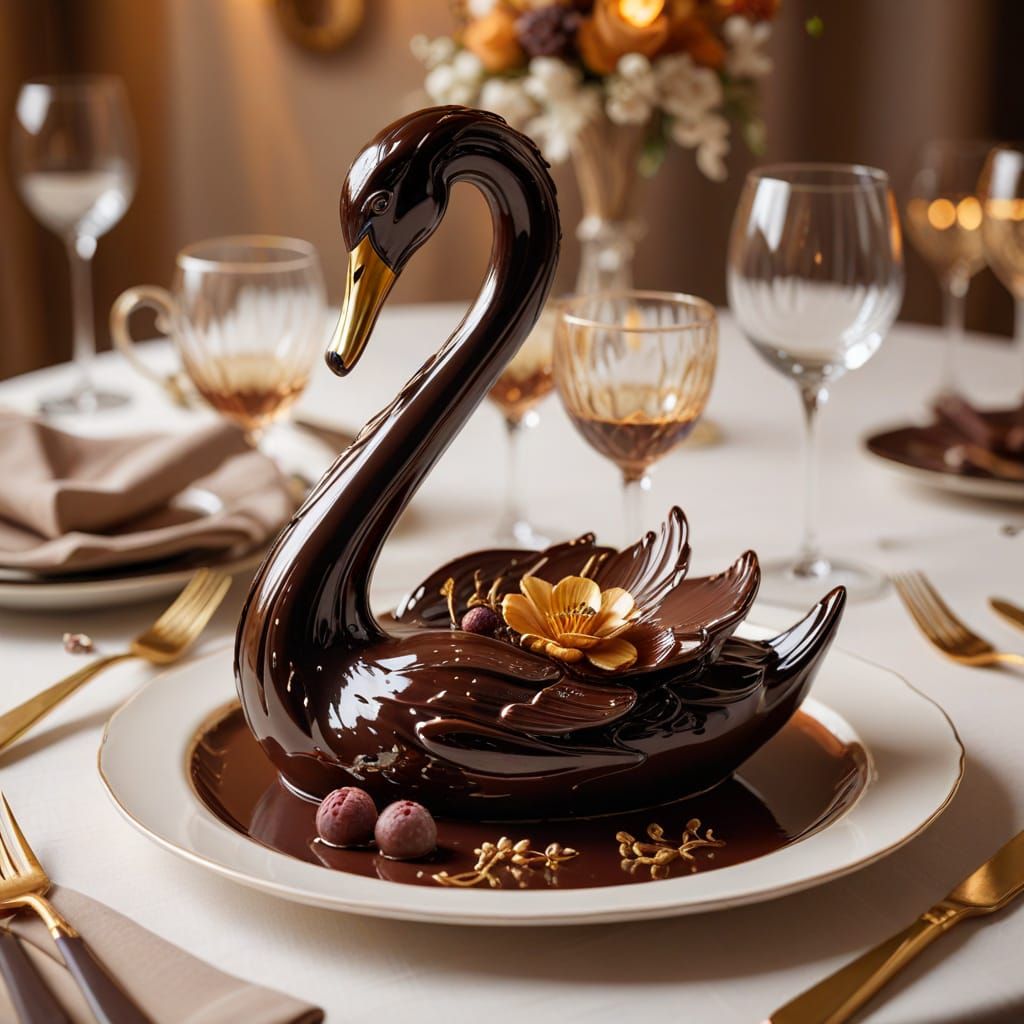 Luxurious Chocolate Swan Sculpture in Soft Focus