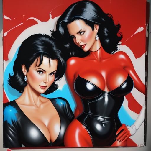 Glamorous Women in Leather Gowns, Graffiti Art Style