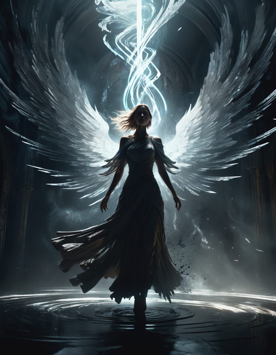 Angel Woman in Dark Fantasy Vortex