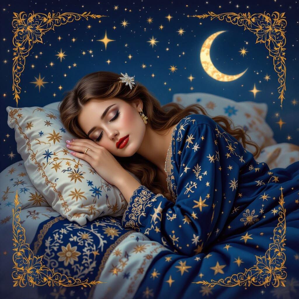 Sleeping Woman Surrounded by Astrological Symbols