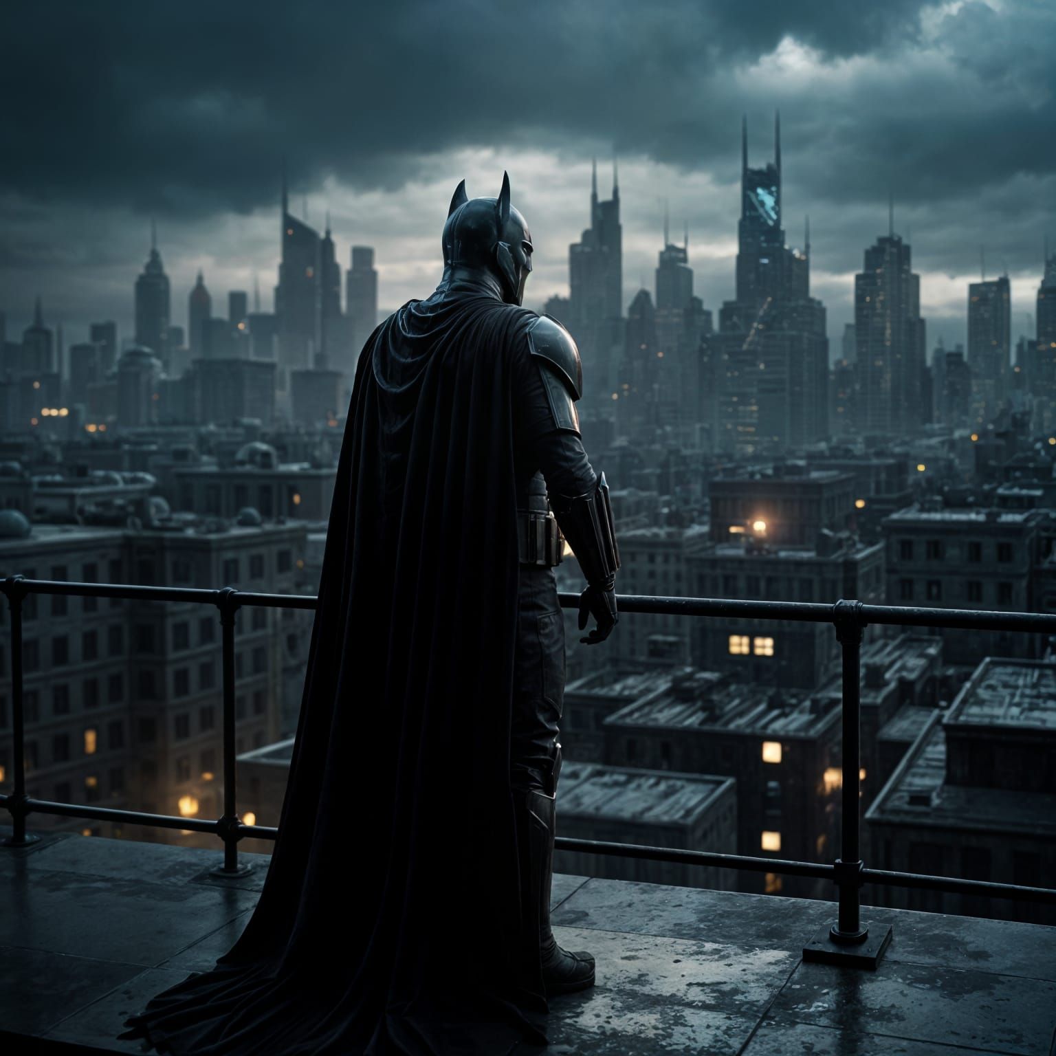 Dark Knight in Mandalorian Armor, Gotham City Rooftop