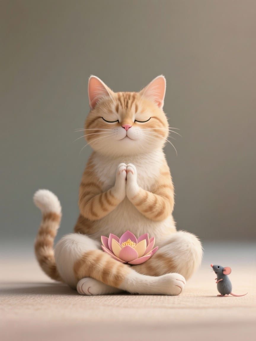 Whimsical Cat Meditates in Lotus Pose