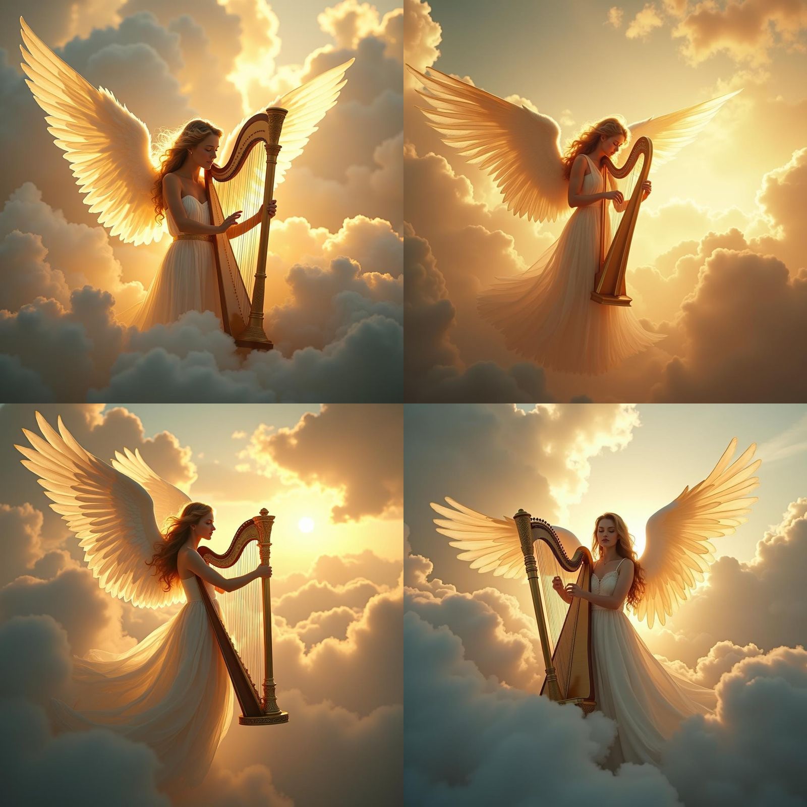Radiant Angel Playing Harp in Heavenly Sky