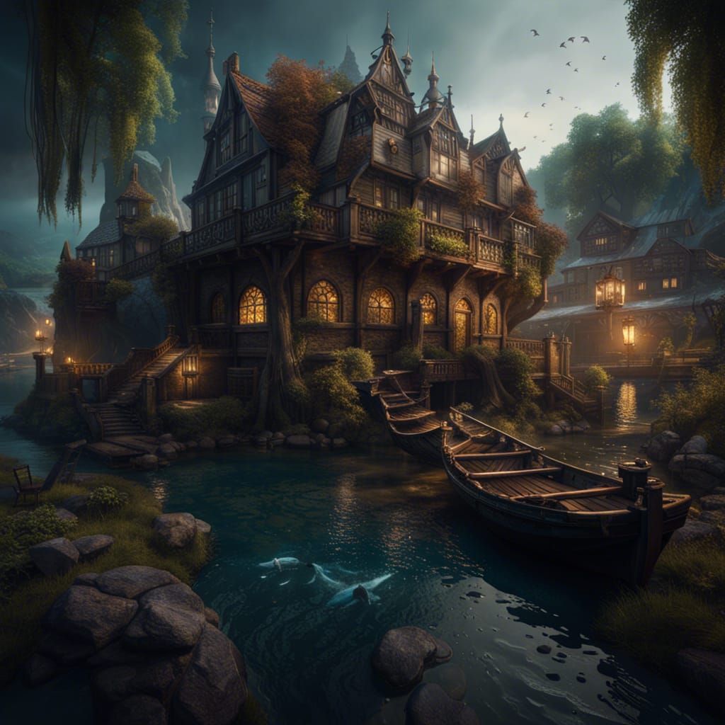Detailed Matte Painting of a Perch by the Water