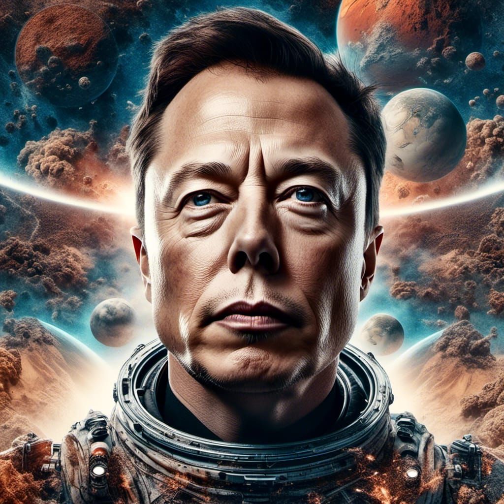 Hyperrealistic Portrait with Space Double Exposure