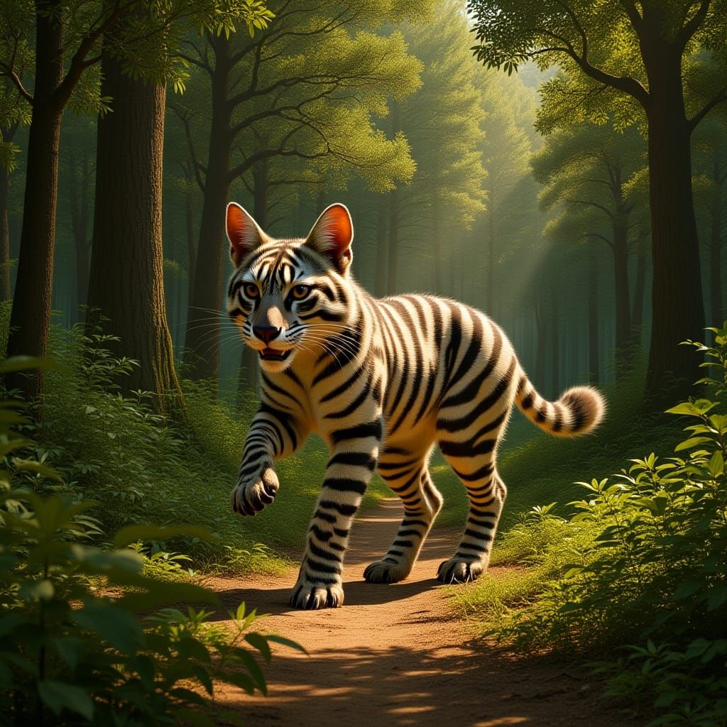 Thylacine Bounding Through Eucalyptus Forest in Digital Art