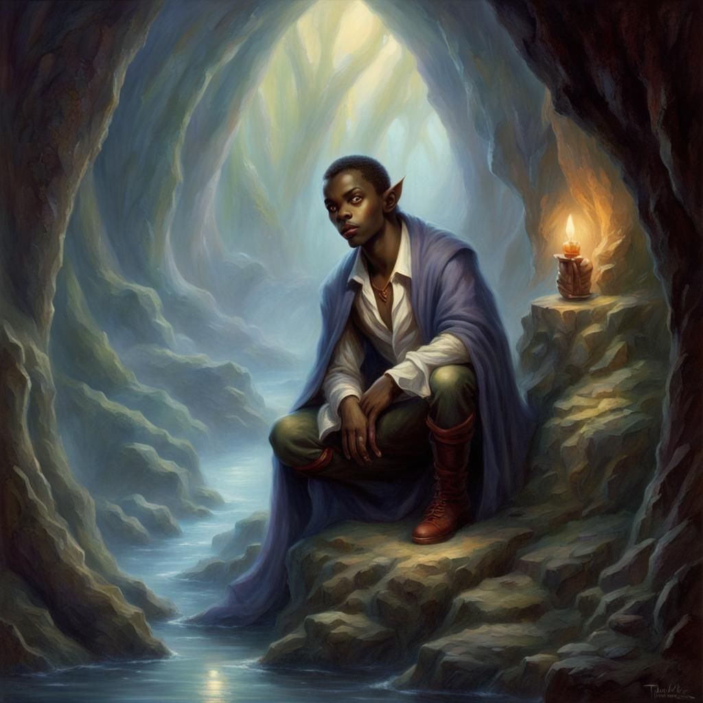 Ethereal Vampire Elf in Cavern, Fantasy Art