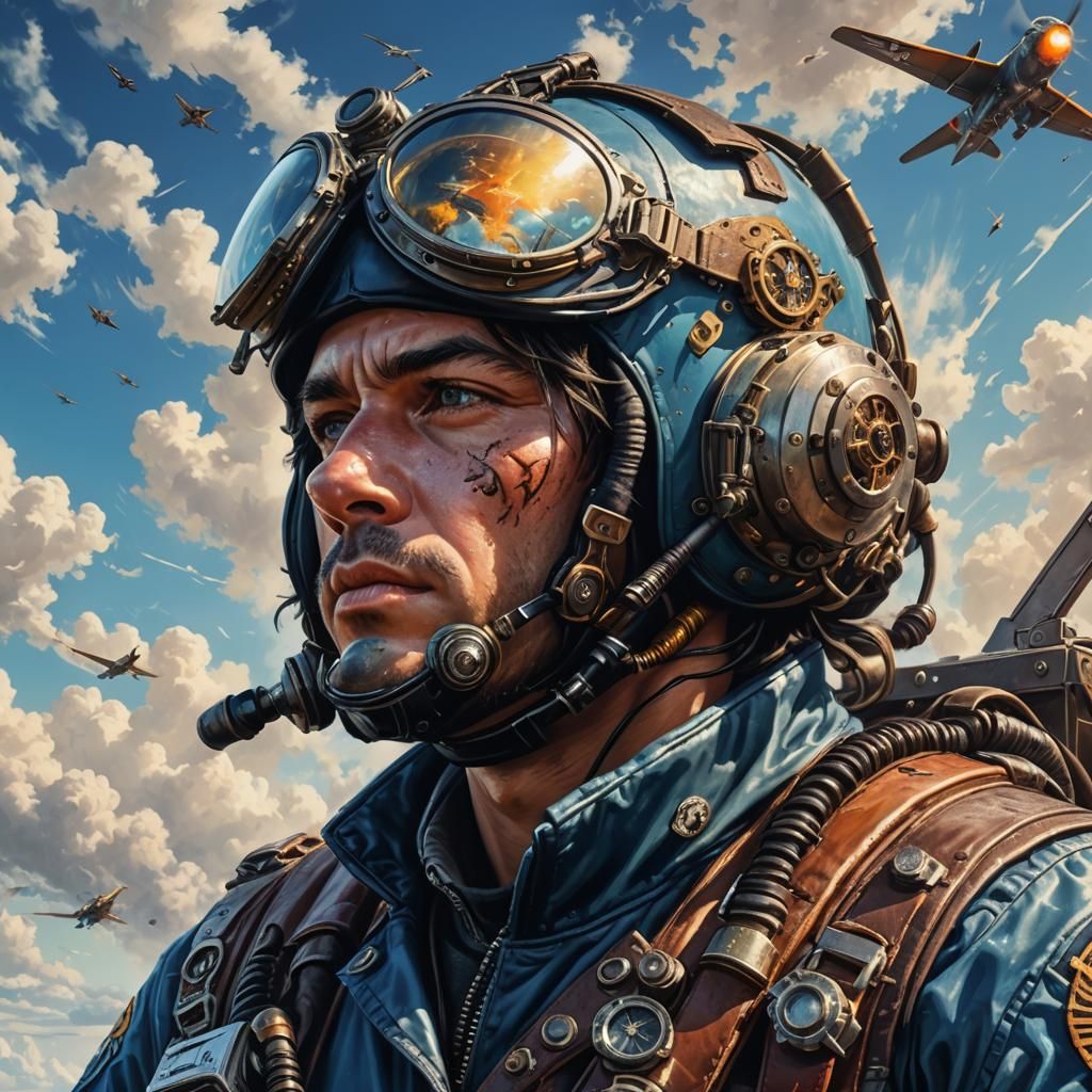 Steampunk Fighter Pilot in Hyperrealistic Style