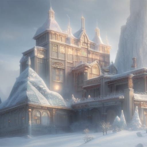 Magical Snow Covered Store in Photorealistic Painting