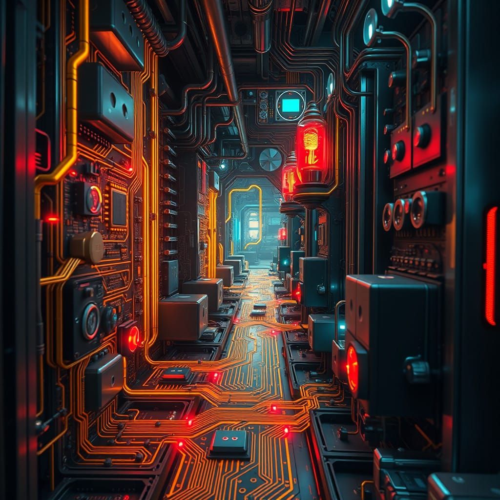 Surreal Mainframe Computer World in Sci-Fi Style