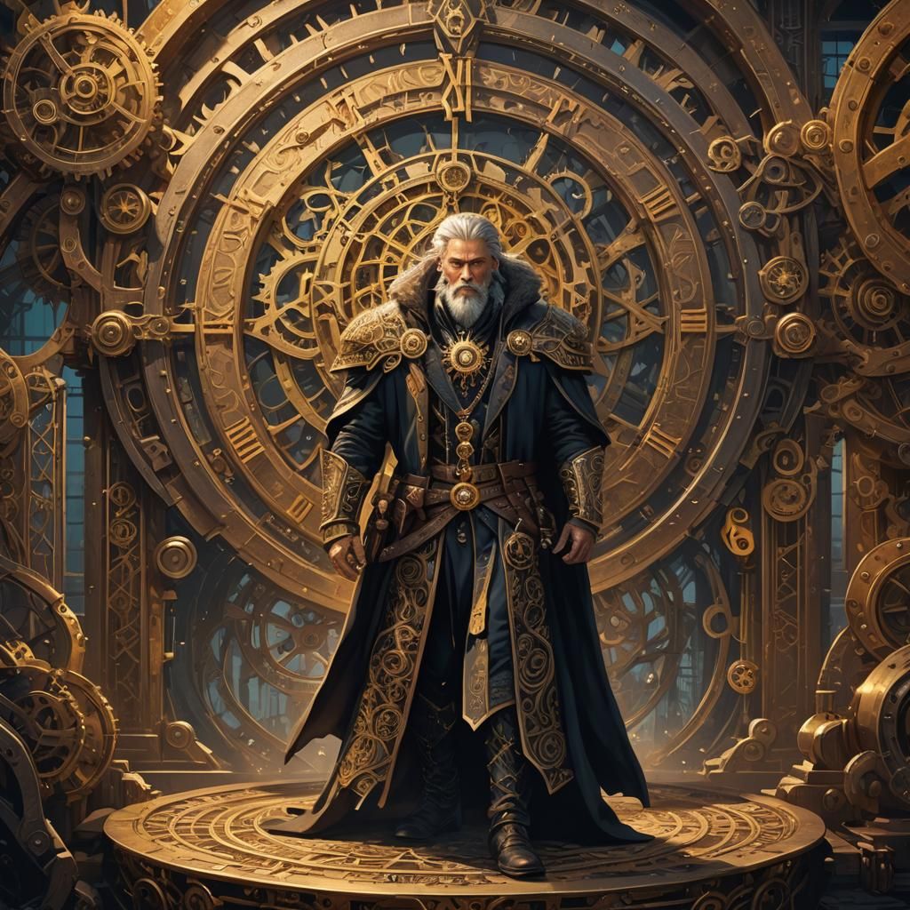 Majestic Figure Amidst Clockwork Time Unraveling