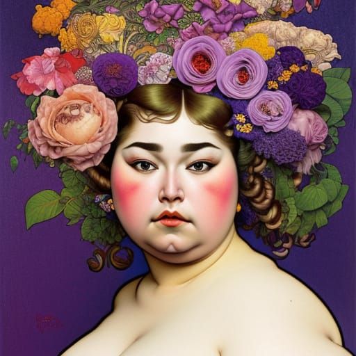 Gorgeous Heavyset Woman with Purple Flowers