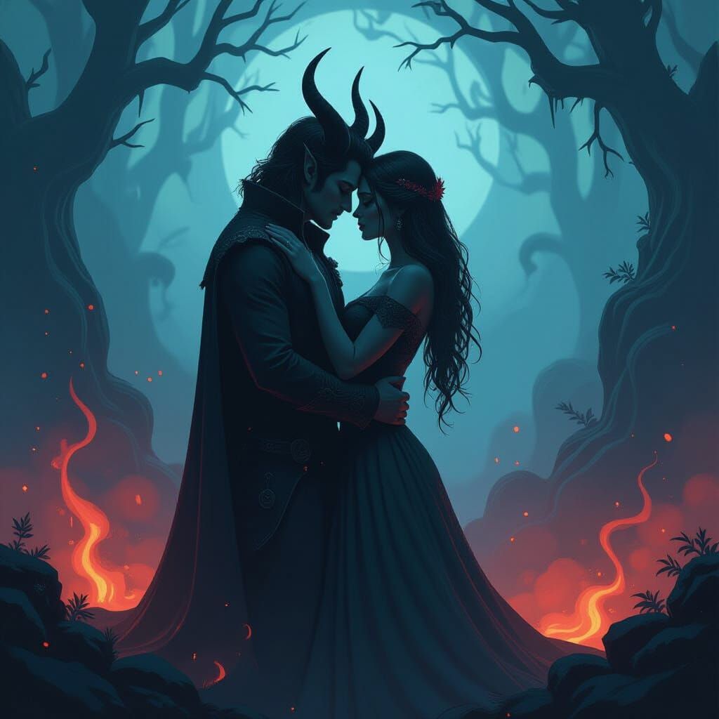Mystical Demon Couple in Dark Fantasy Style