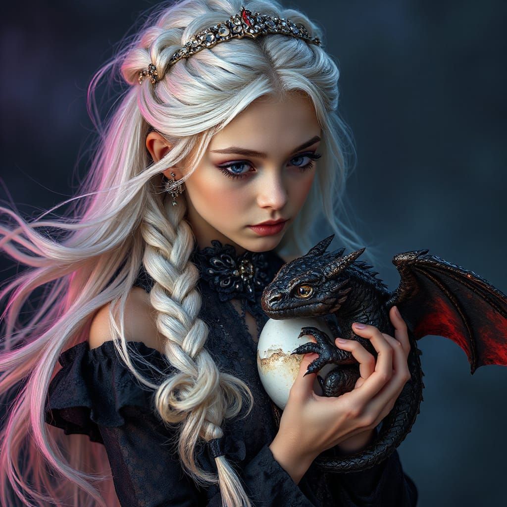 Princess and Dragon Hatchling Bond in Ethereal Fantasy Art