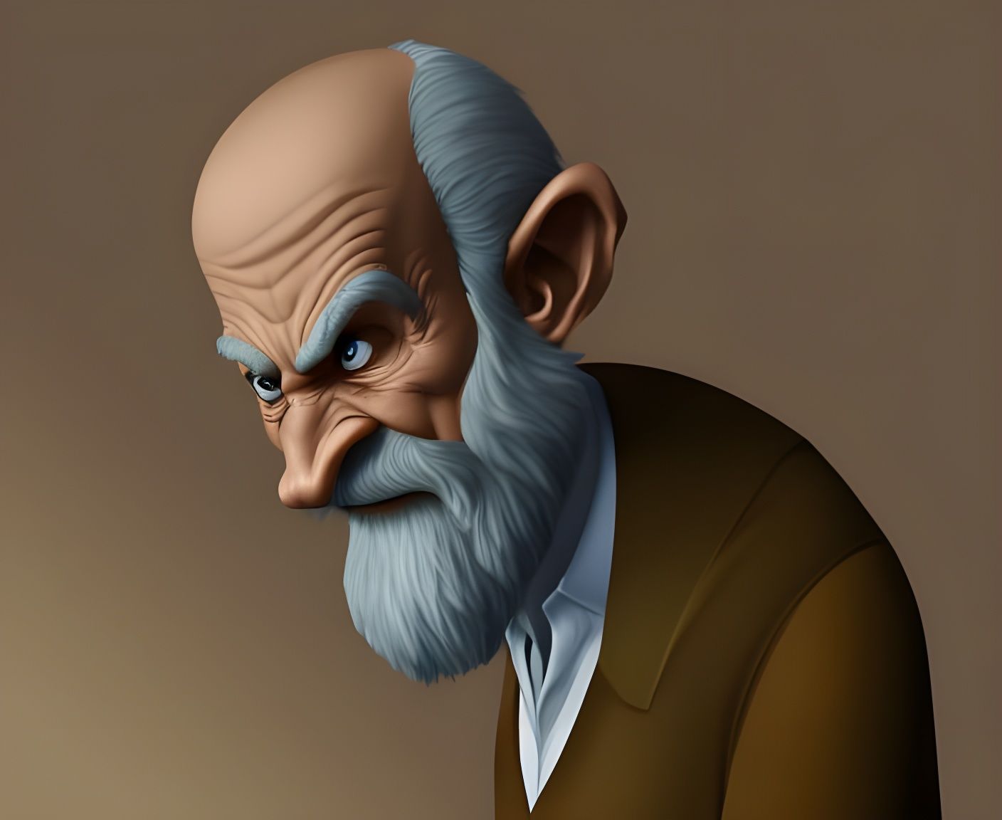 Funny Old Man Caricature in Hyperrealistic Style