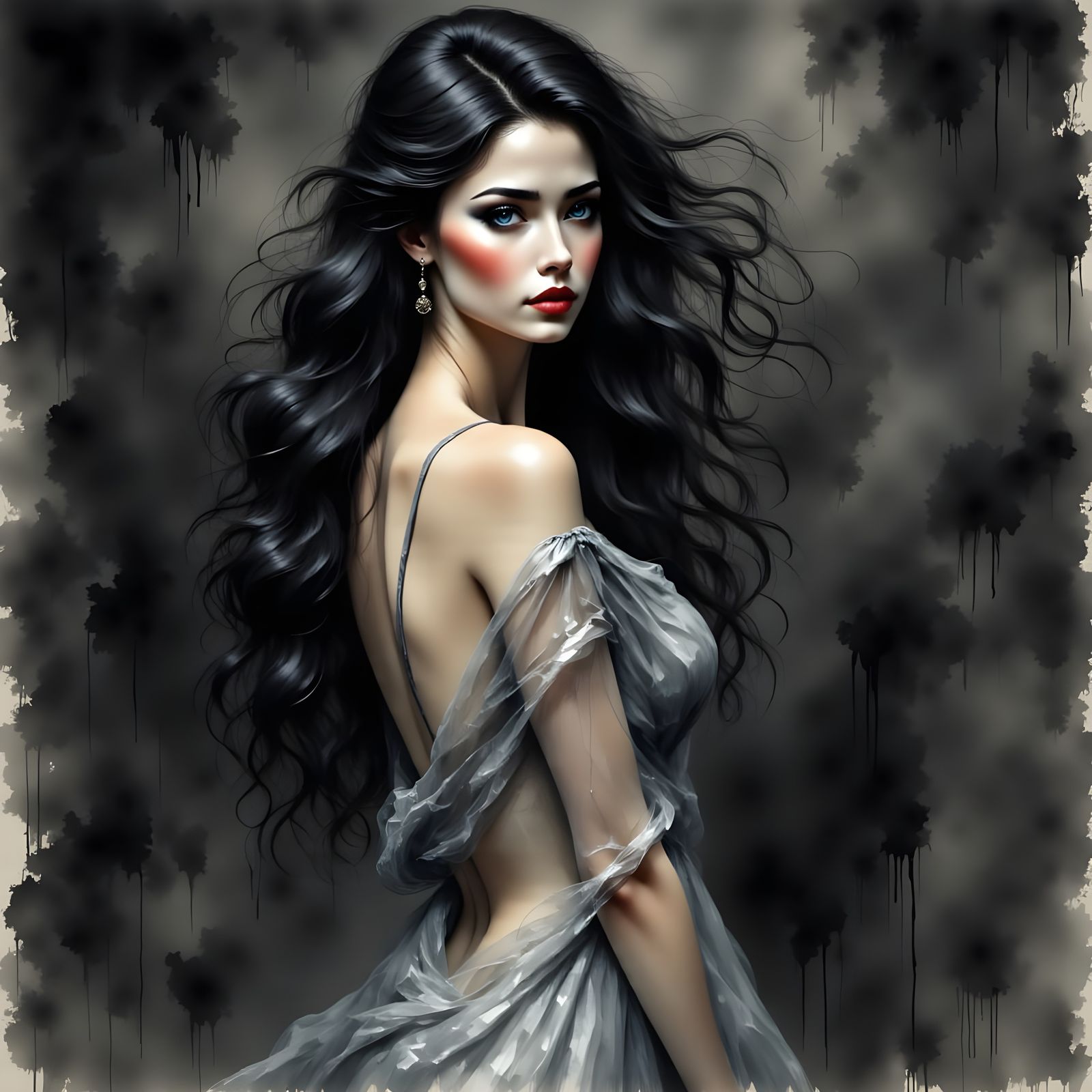 Norse Goddess in Monochrome Charcoal