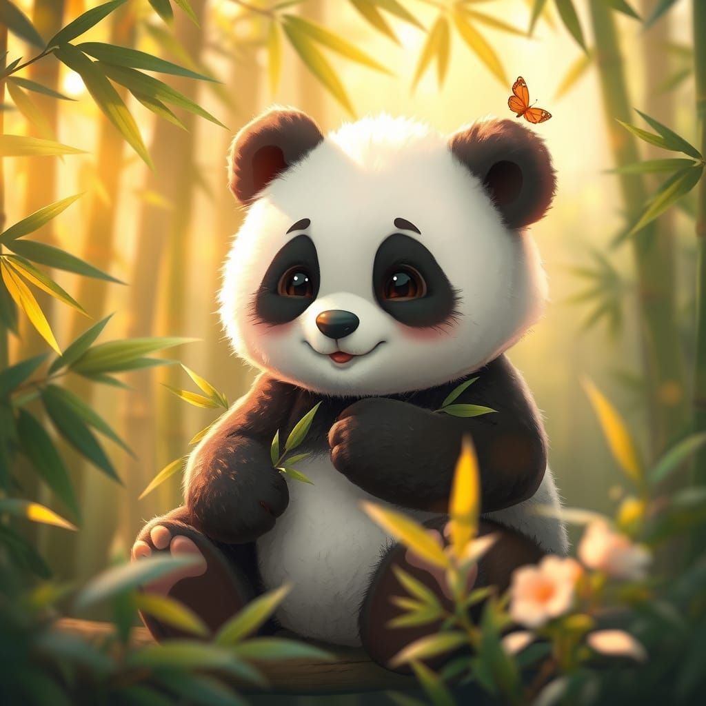Cute Panda in Whimsical Bamboo Forest