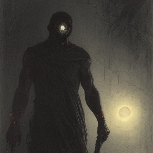 Eerie Dark Figure with Red Eyes in Gothic Horror Style