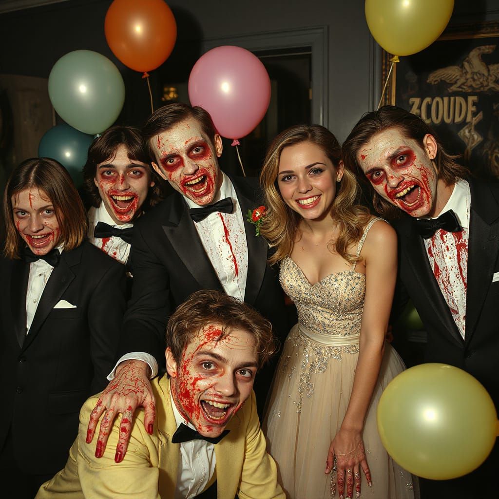 Zombie Teenagers at Prom in 80s Horror Style