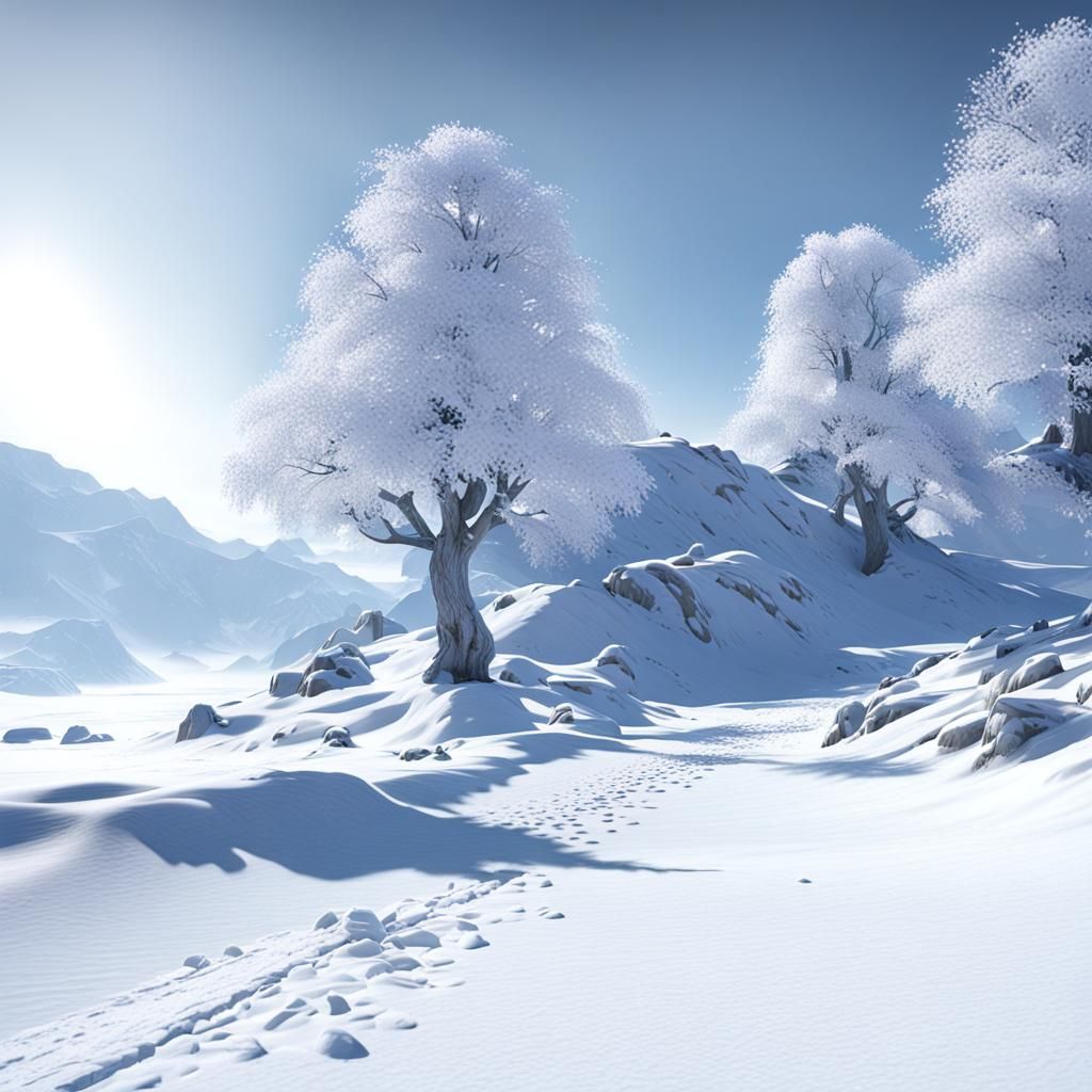 Detailed Snowy Landscape with 3D Shading