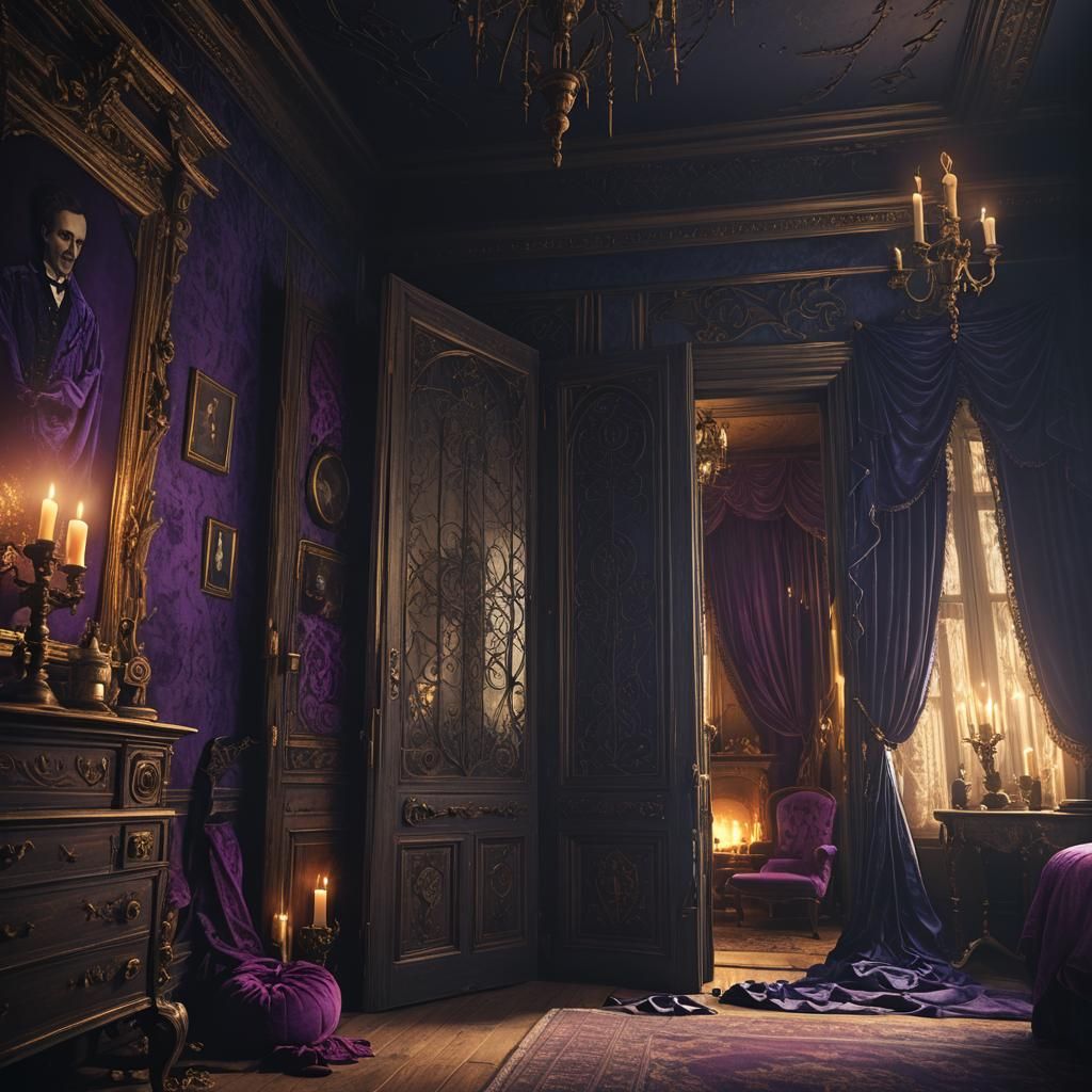 Eerie Victorian Bedroom with Gothic Atmosphere