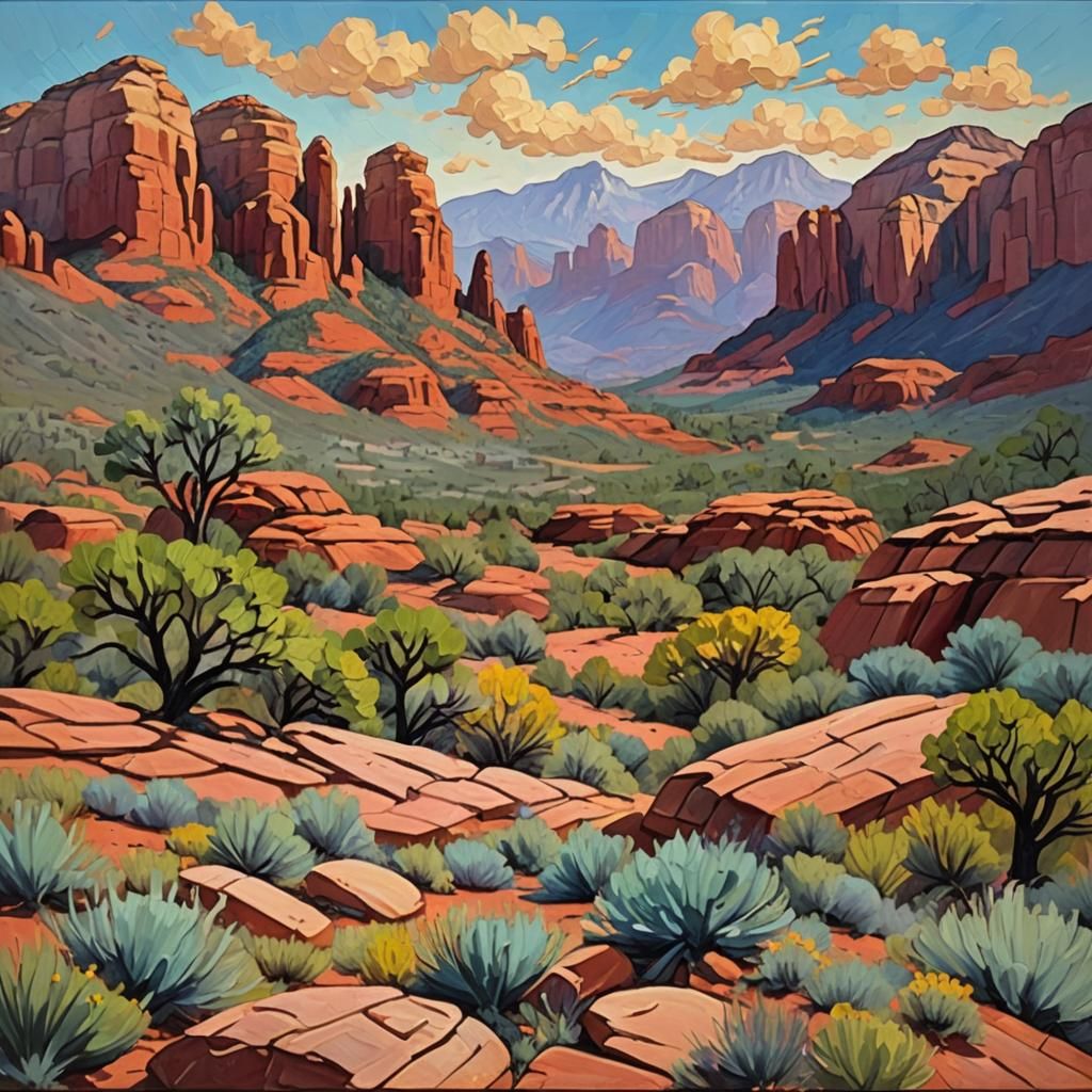 Sedona Singing Rocks as Impasto Painting