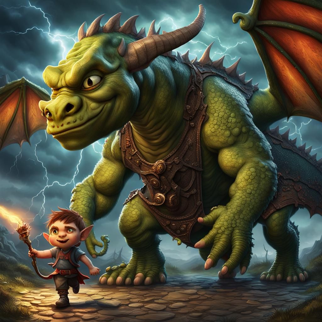 Fairy Walks Dragon in Dark Fantasy Style