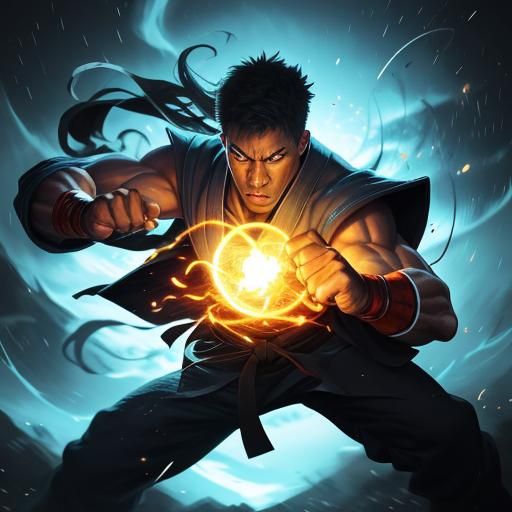 Energy Fist Unleashes Wind Attack: Anime Concept Art