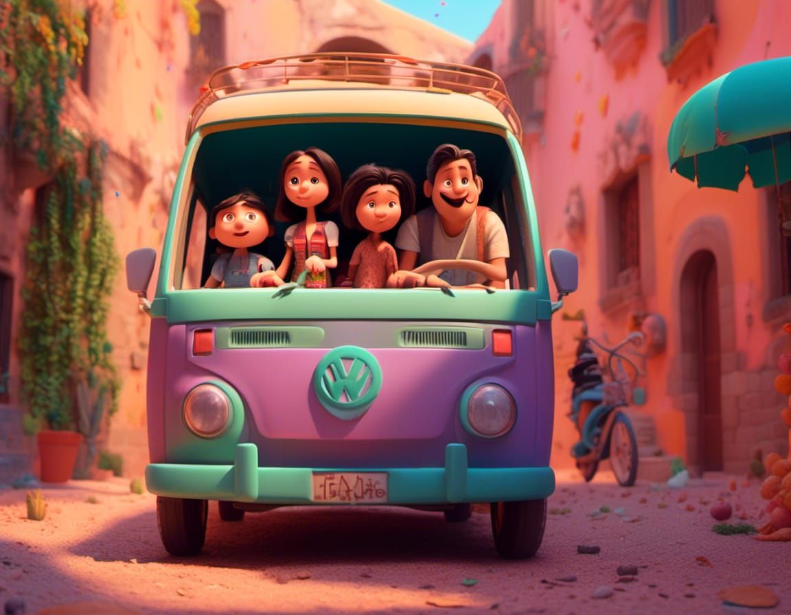 Mexican Family Road Trip in Animated 3D Style