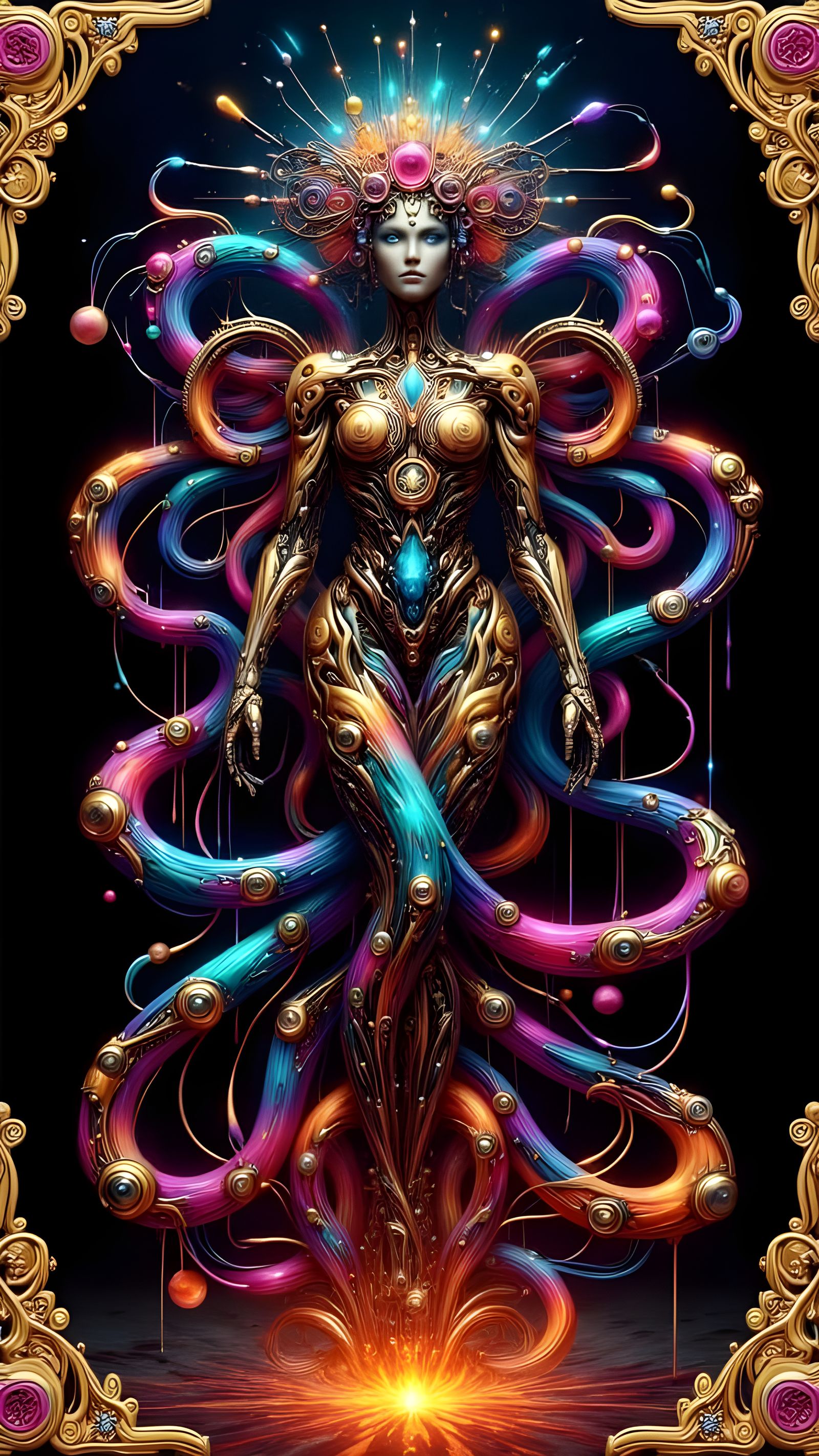 Futuristic Goddess Emerging from the Flames in a Cyberpunk A...