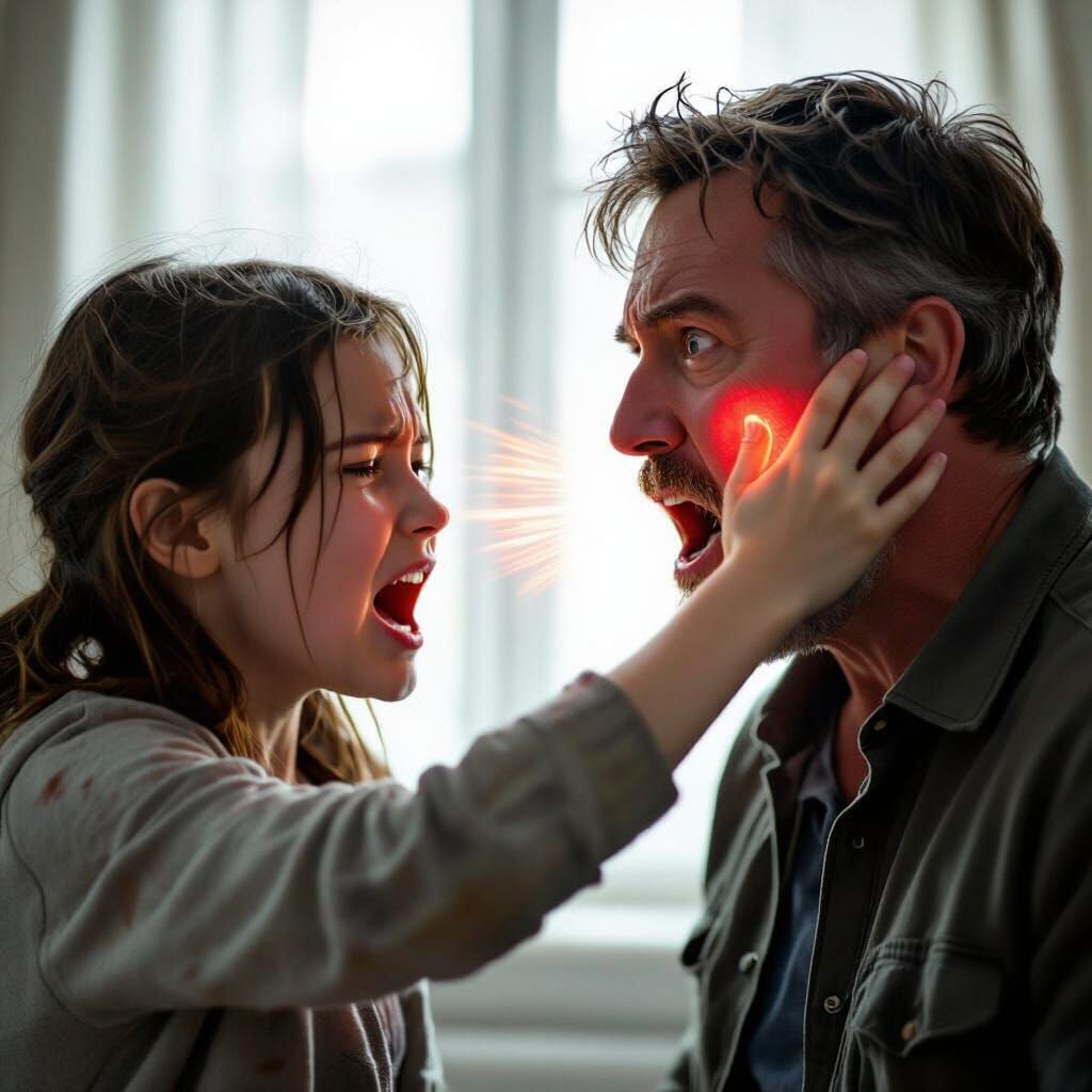 Dramatic Close-Up of a Father-Daughter Confrontation