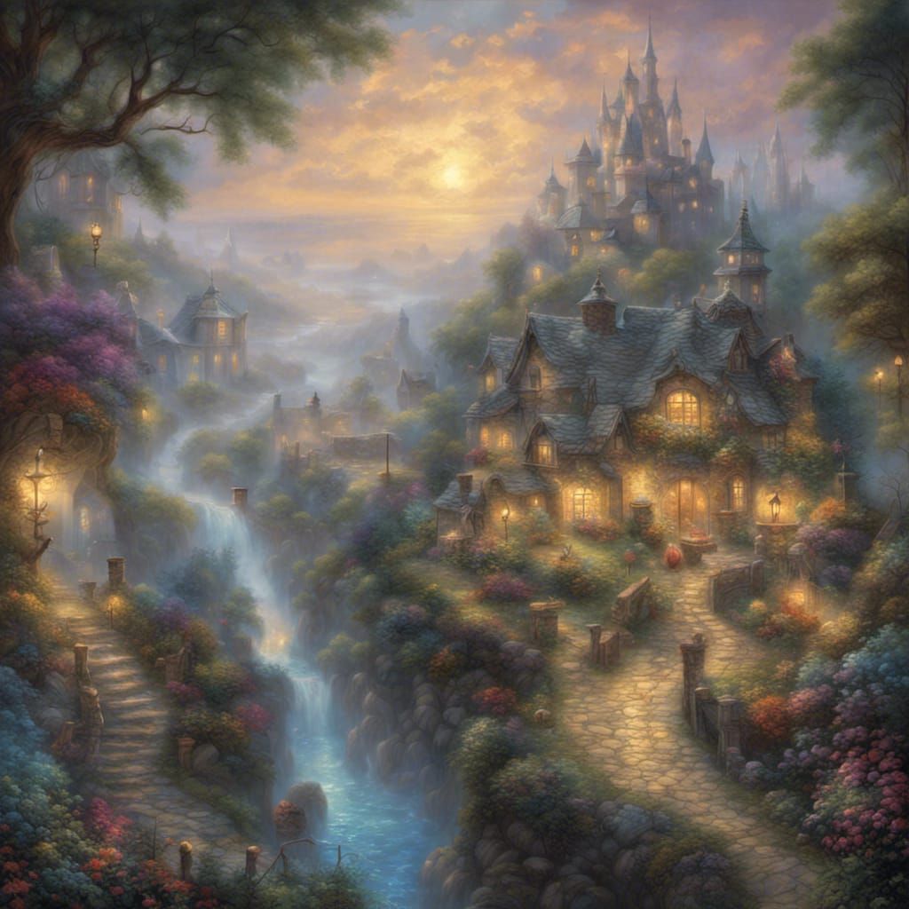 Ethereal Fantasy Map in Thomas Kinkade Style