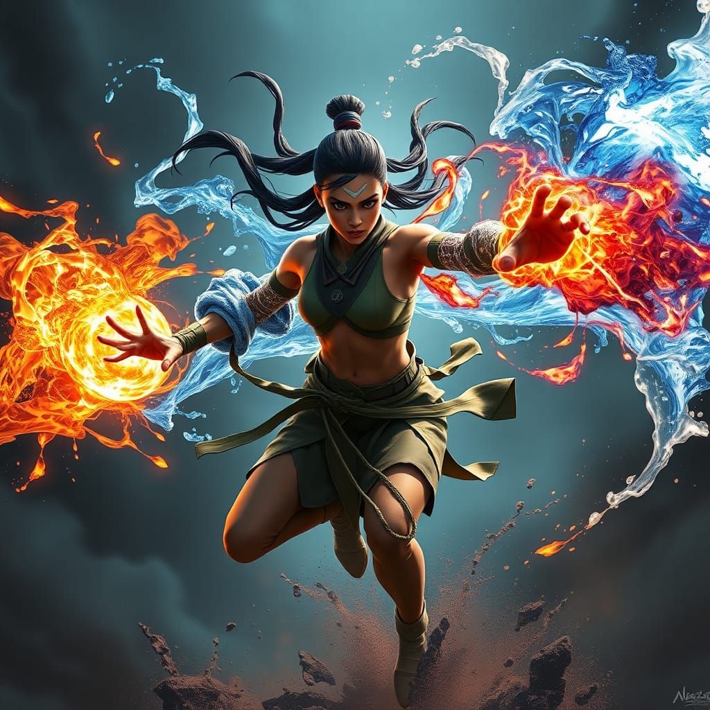 Avatar Korra Unleashes Four Elements in Dynamic Assault