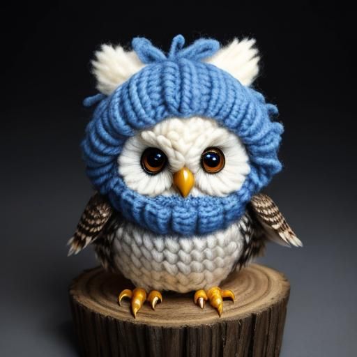 Cute Fluffy Baby Owl with Blue Mohawk