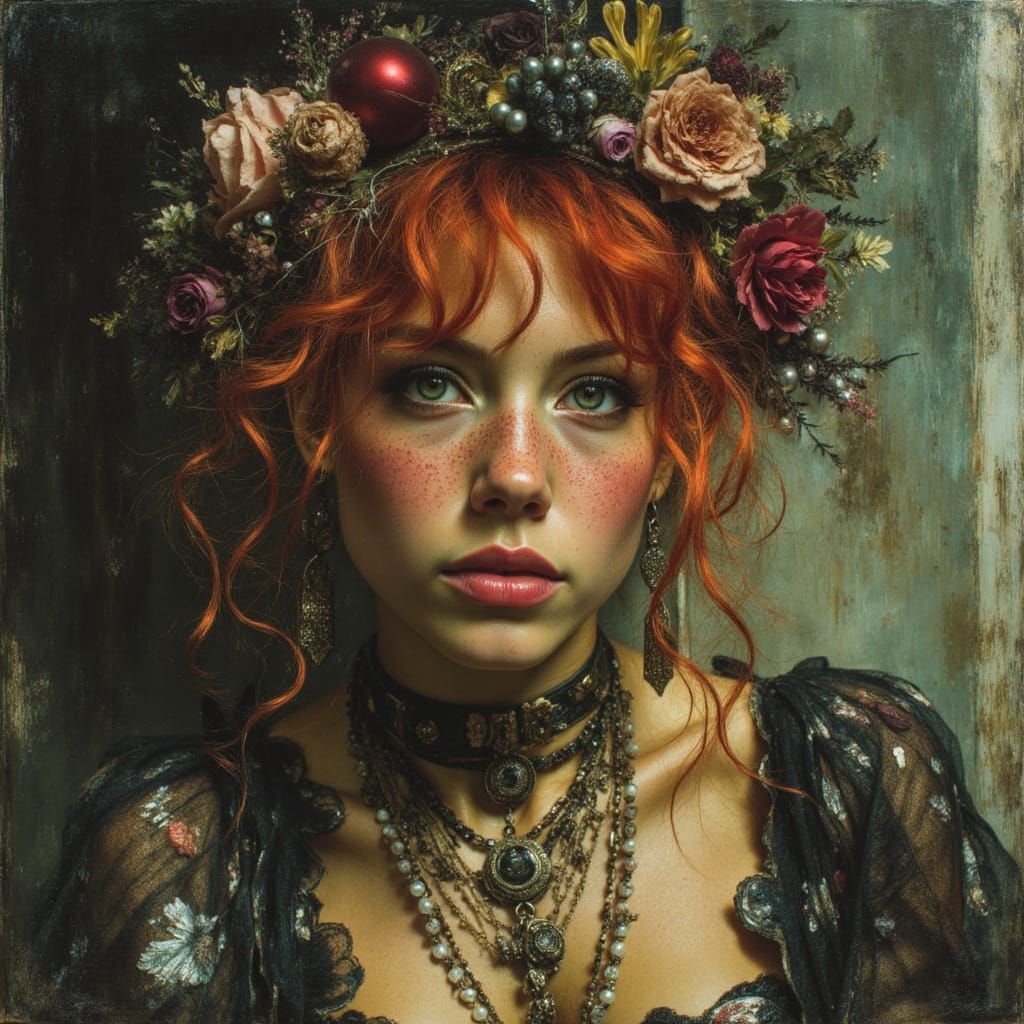 Gypsy Punk Portrait in Alcohol Ink Double Exposure Style