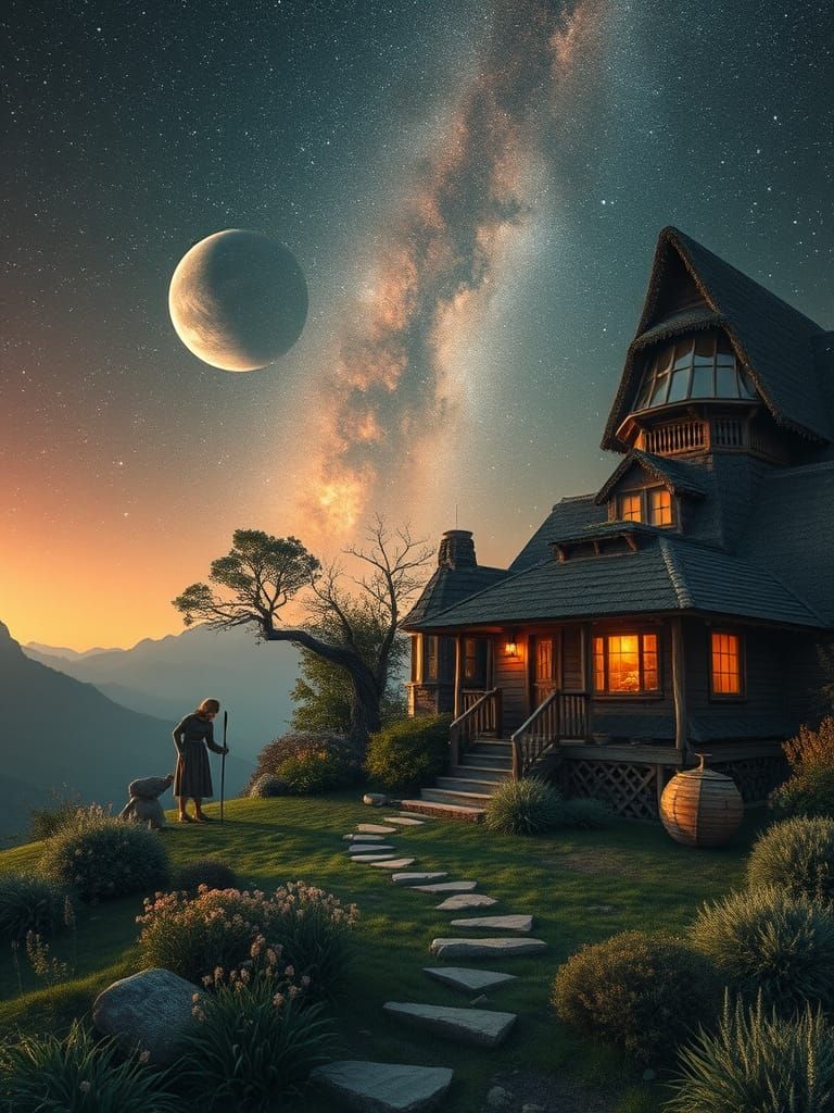 Alien planet cottagecore, tranquillity cosmic