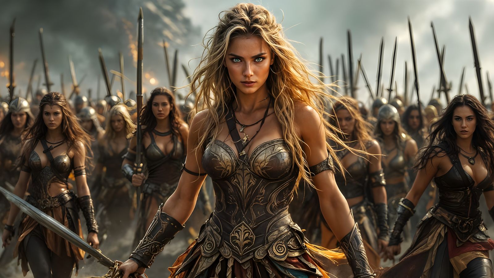 Amazonian Warrior Queen Leads Charge into Battle