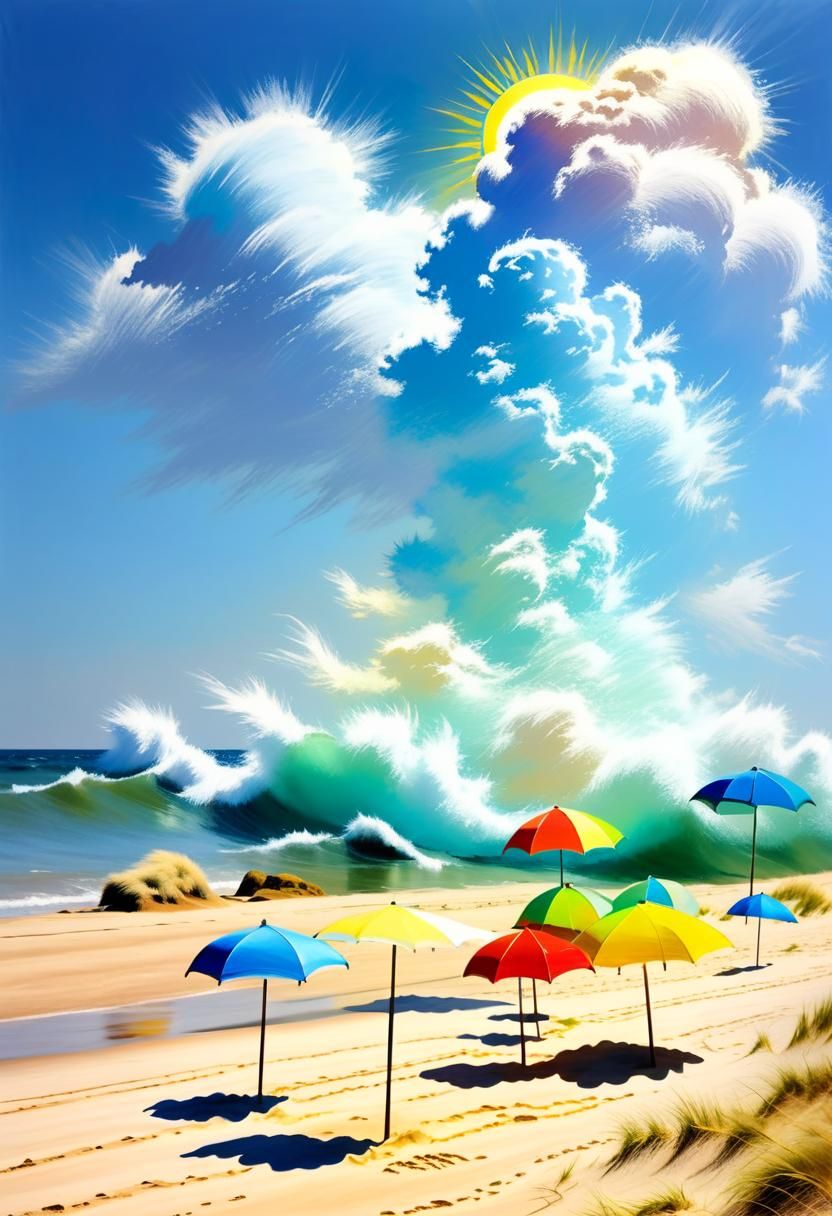 Surreal Beach Scene in Vibrant Pastels with Soft Lighting