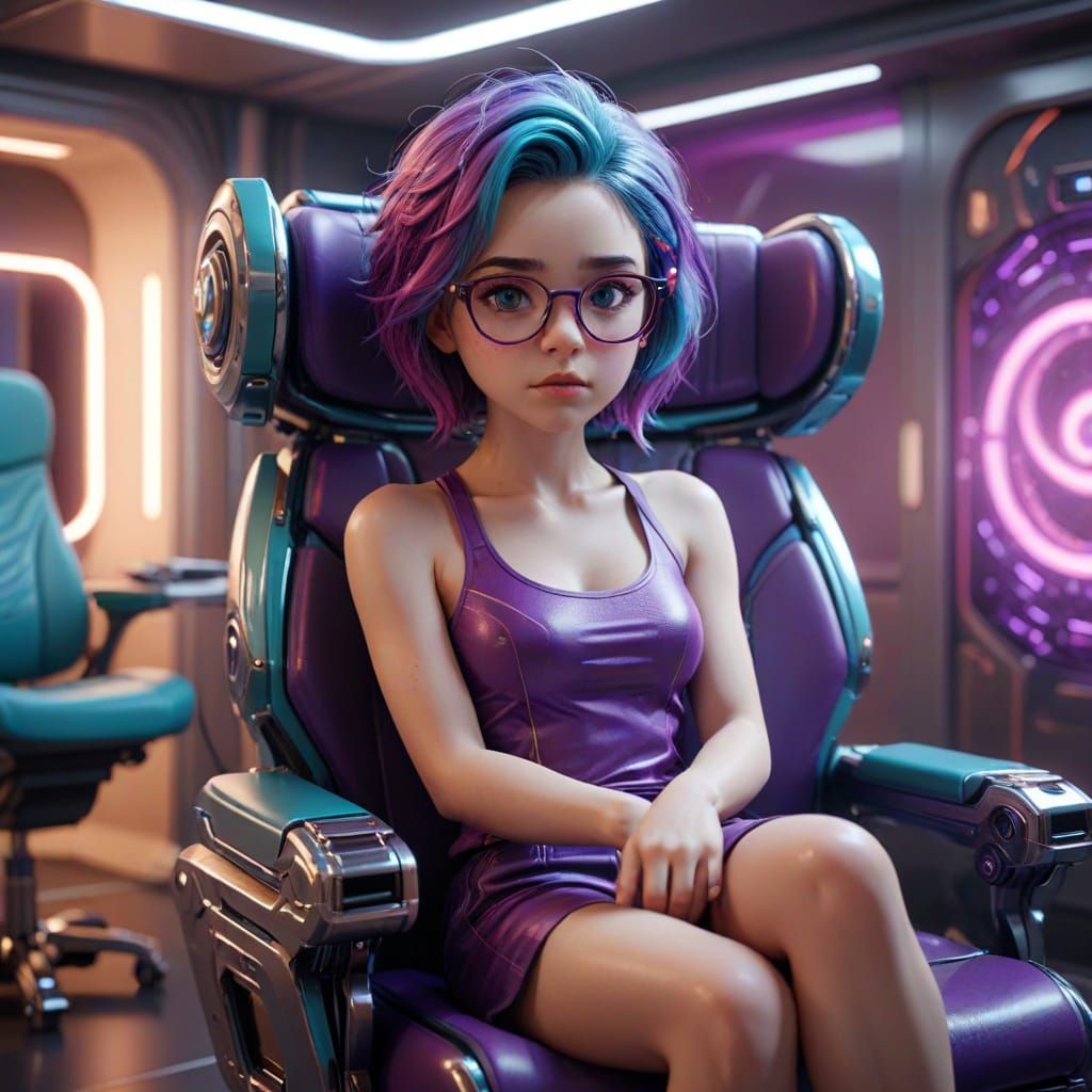 Chibi Lady in Sci-Fi Waiting Room Droste Effect