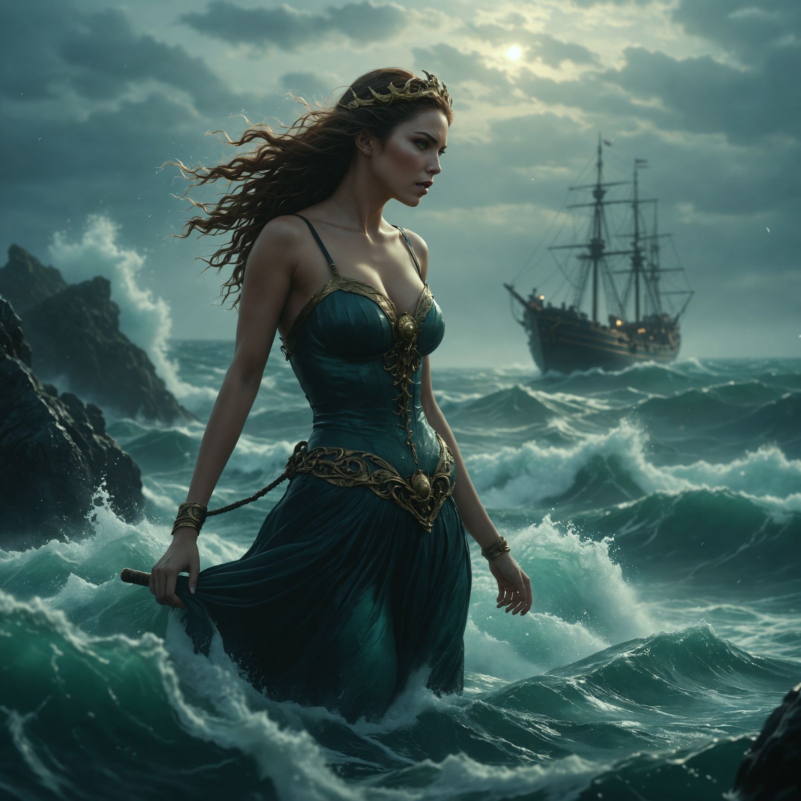 Mystical Siren Lures Mariners in Turbulent Waters