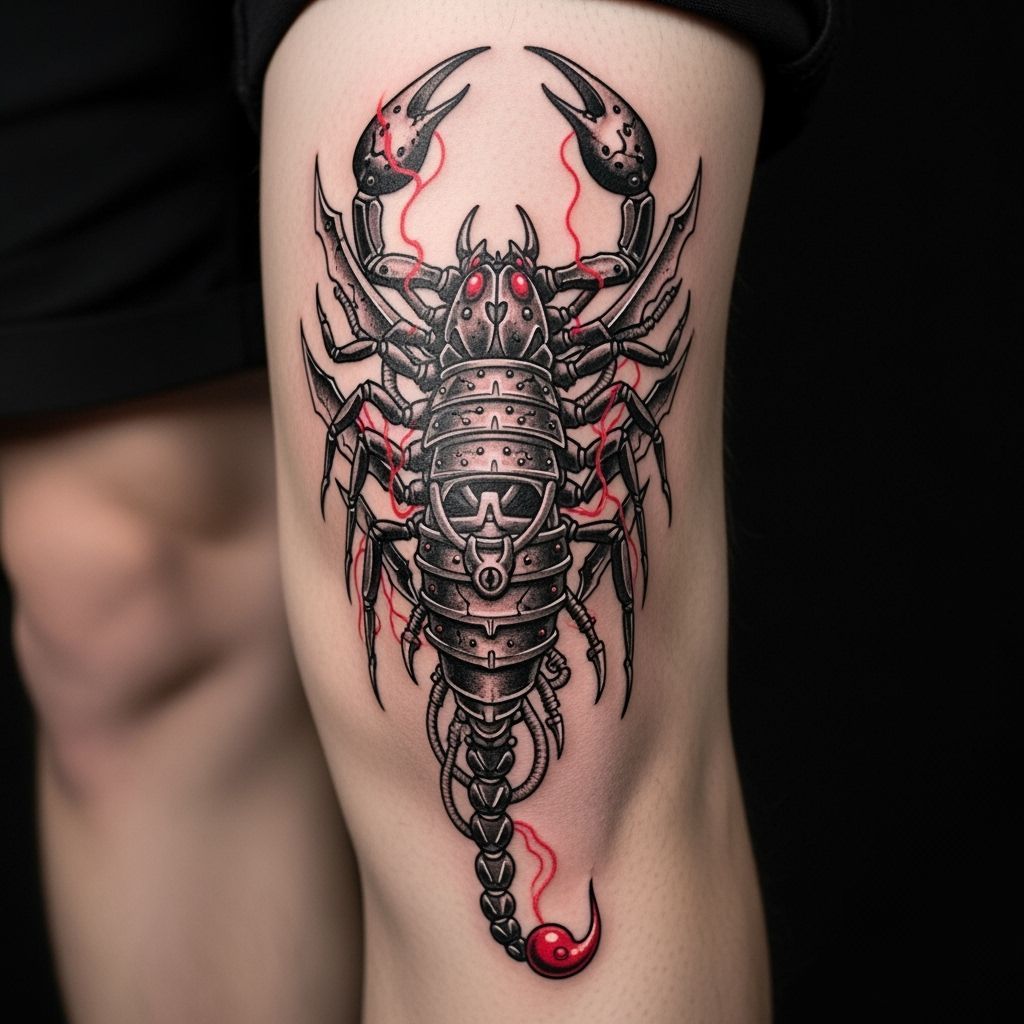 Biomechanical Scorpion Tattoo with Samurai Elements