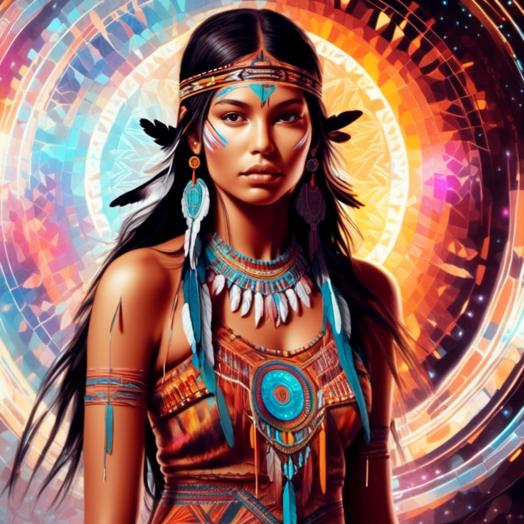 Beautiful Native American Woman in Astral Illustration