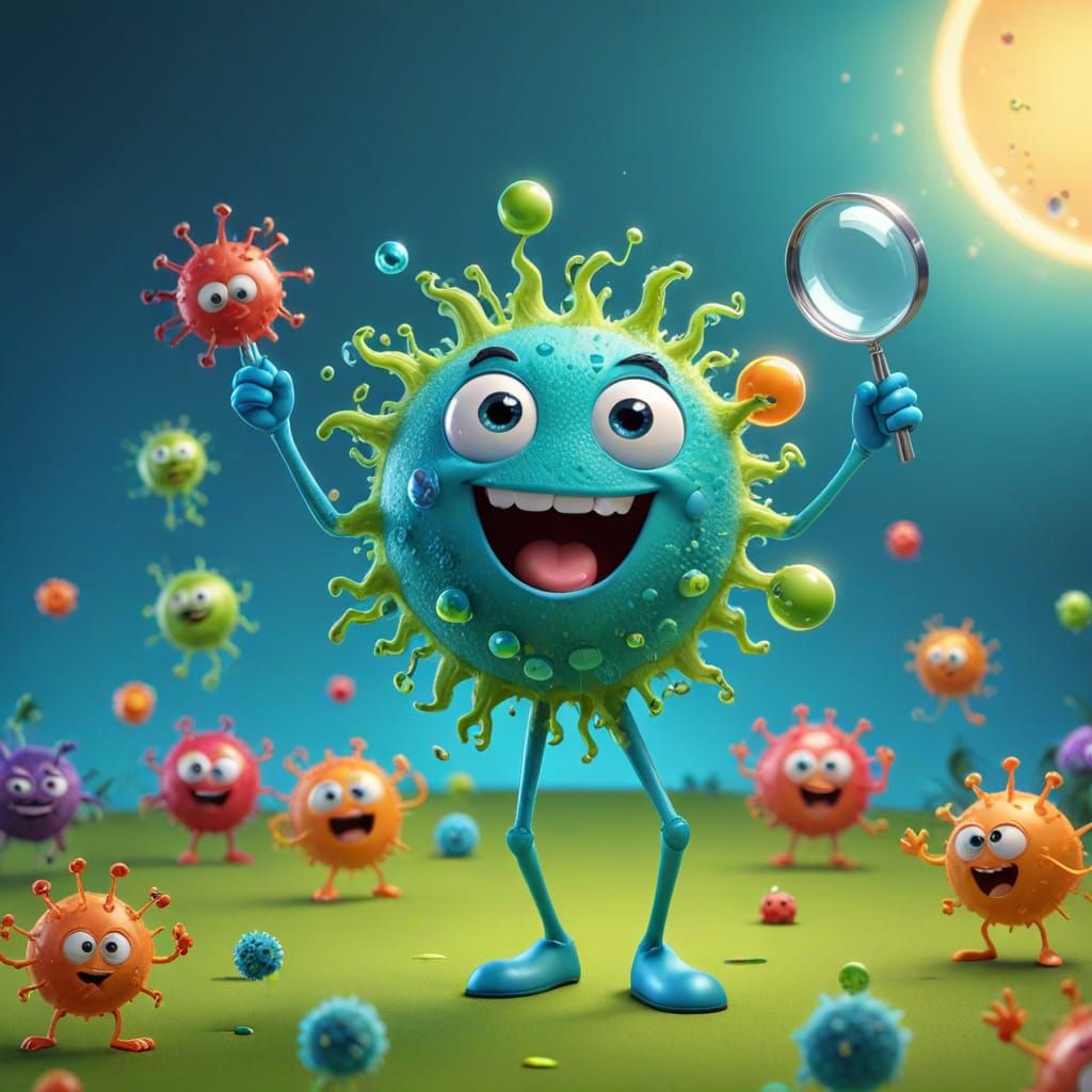 Cute Bacteria Dancing Under Magnifying Glass in 3D Anime Sty...