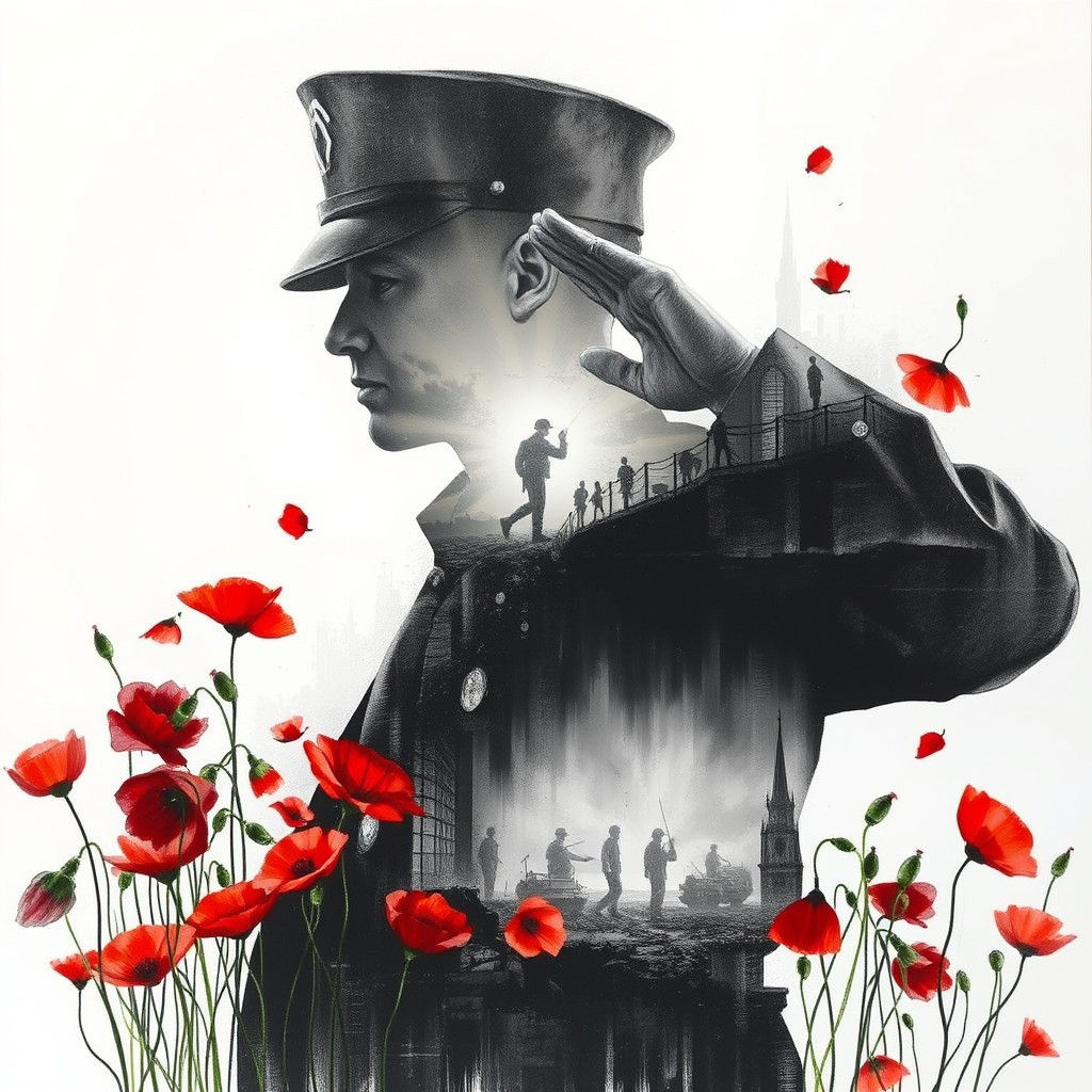 Soldier's Silhouette: War Zone Double Exposure