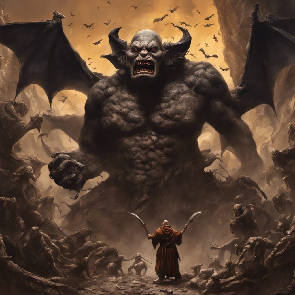 Goliath Monk Battles Bats at Cave Entrance