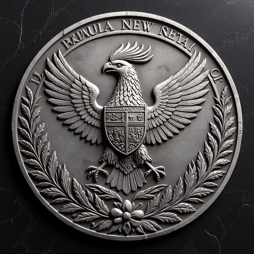 Grayscale Bas-Relief of Papua New Guinea Crest