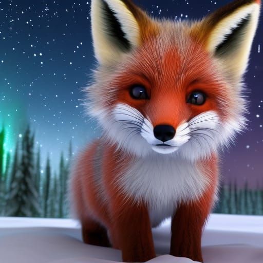 Cute Chibi Fox Cub Under Starry Night Sky