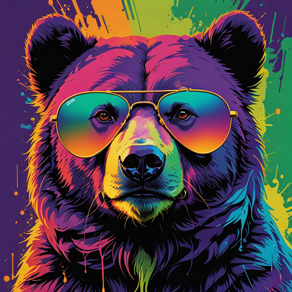 Vibrant Pop Art Bear in Aviators