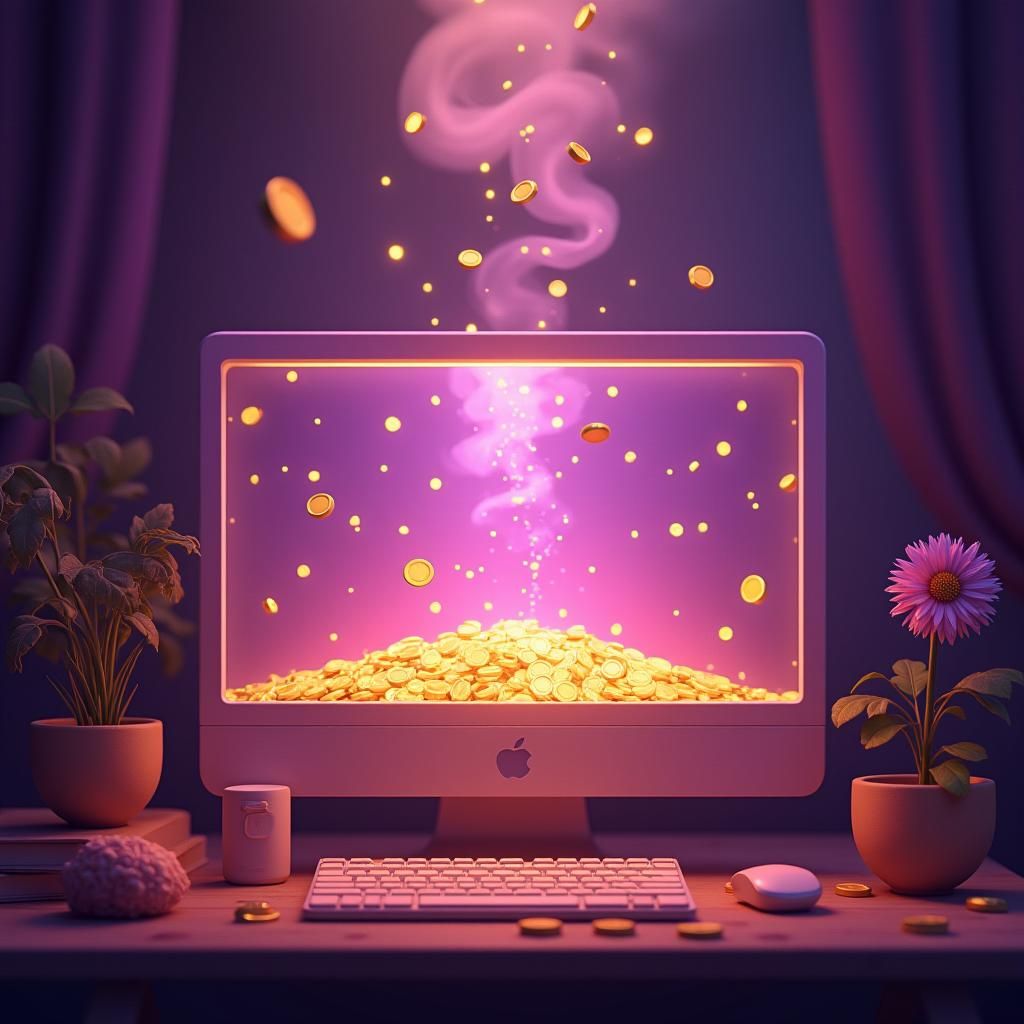 Money Rain in Digital Fantasy Landscape
