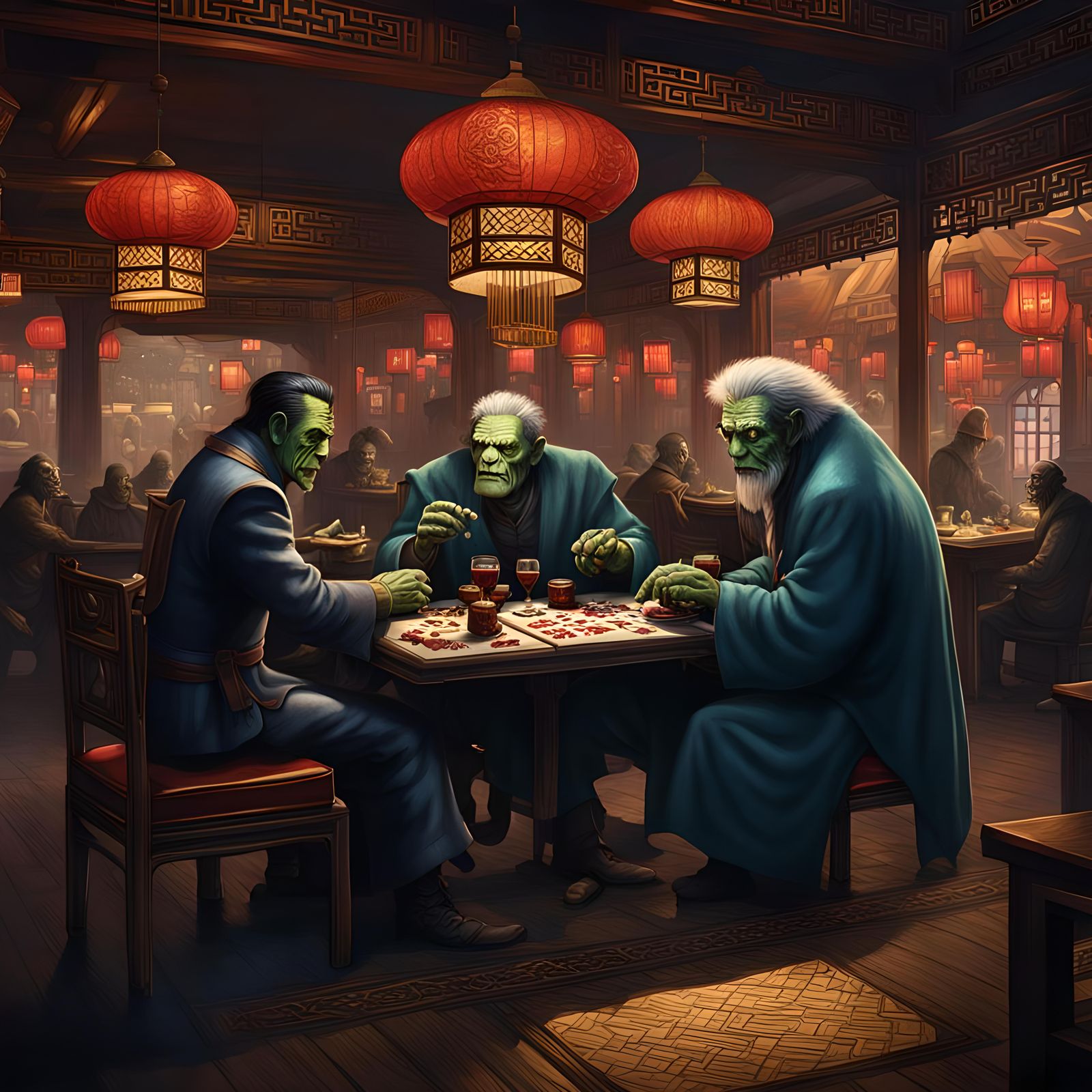 Frankenstein and Wolfman Card Game: Detailed Matte Painting